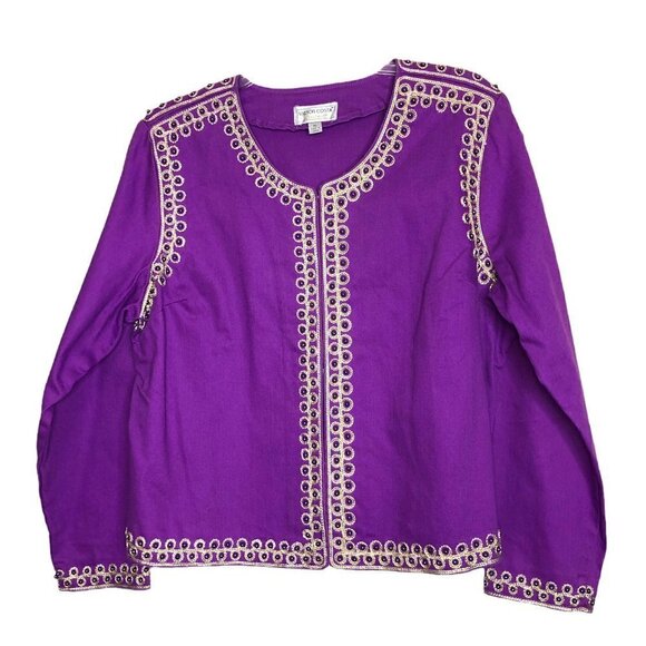 New Victor Costa Cotton Purple Beaded Jacket Metallic Gold Embroidery - Size XL - Picture 1 of 5